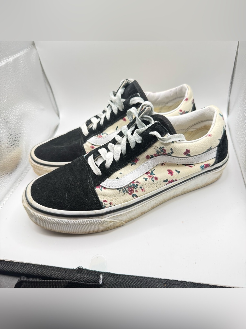 Vans Black and Cream Floral Old Skool Sneakers